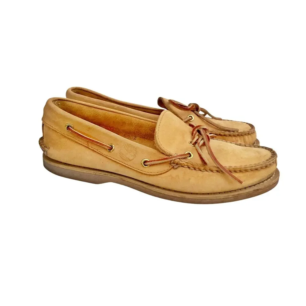 Timberland Tan Nubuck Leather Boat Shoes Coastal Prep Summer Dock Shoes Loafers